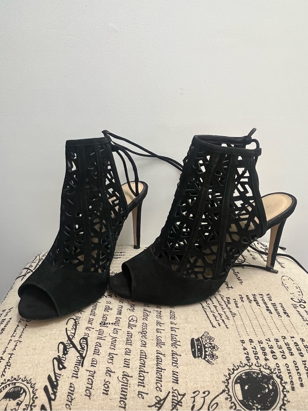 Gianni Bini Black Laser-Cut Peep-Toe High Heels